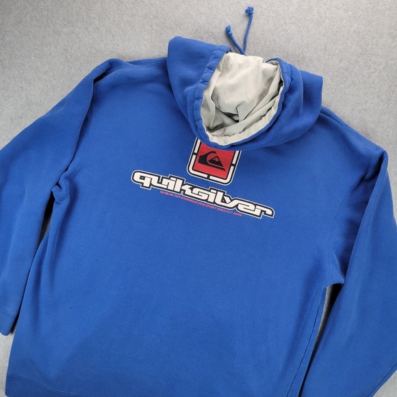 VTG Quiksilver Hoodie Mens XL Blue Full Zip Surf Skate Spellout Y2K Front Back - Picture 1 of 16